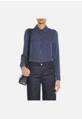 NWT EQUIPMENT Brett Star Print Silk Blouse Shirt Navy Blue Micro Stars XS $298